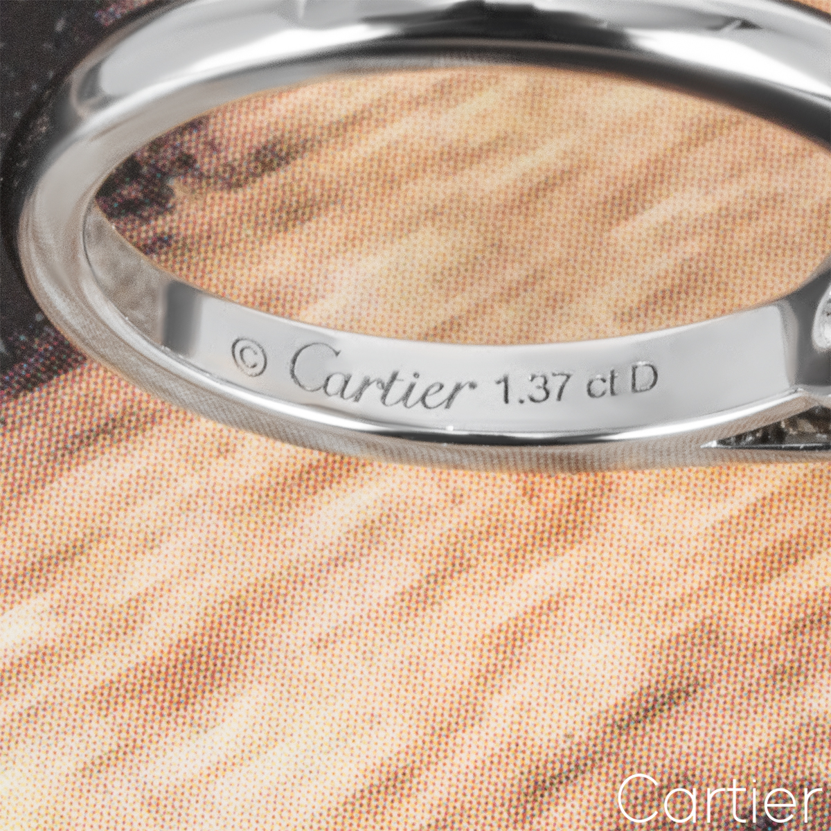 Cartier Platinum Round Brilliant Cut Diamond Solitaire 1895 Ring 1.37ct G/VVS1 XXX